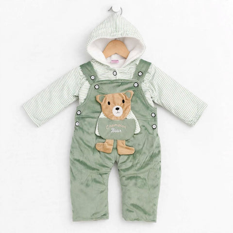 Winter Baby Dungaree Set Green Champion Bear | Warm & Cozy Baby Outfit