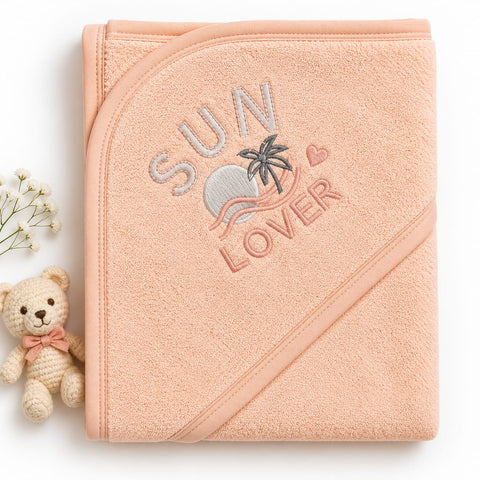 Hooded Baby Bath Towel Solid Base Peach 31×31 Inches | Soft & Absorbent Hooded Towel