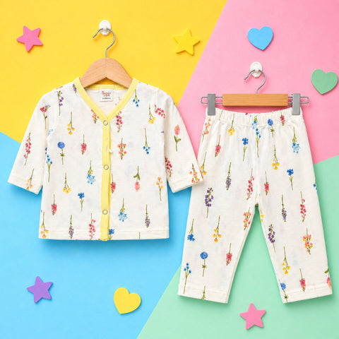 TBS - Cotton Jersey - Night Suit - Yellow - Floral - 26