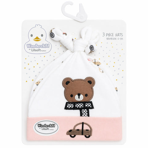 Wonderchild - Pack of 3 Hats - Pink -  Bear