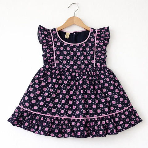 P&P - Short Sleeve - Frock - Black - Printed Floral