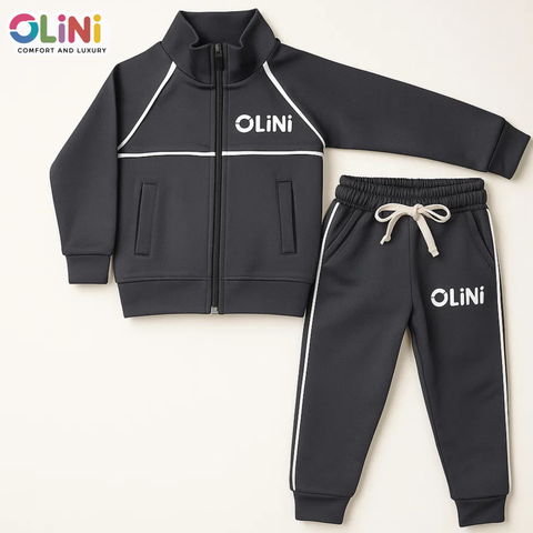 Kids Polyester Fleece Track Suit – Charcoal | Warm & High-Quality - OLINI