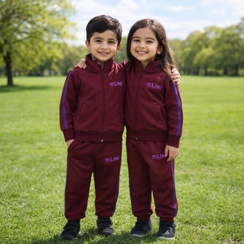Kids Polyester Fleece Track Suit – Maroon | Warm & High-Quality - OLINI