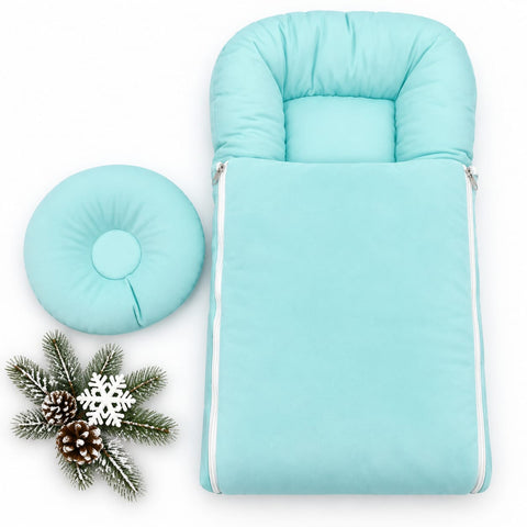 Velvet Carry Nest with Pillow – Plain Green | Soft Newborn Sleeping Bag & Carry Bed