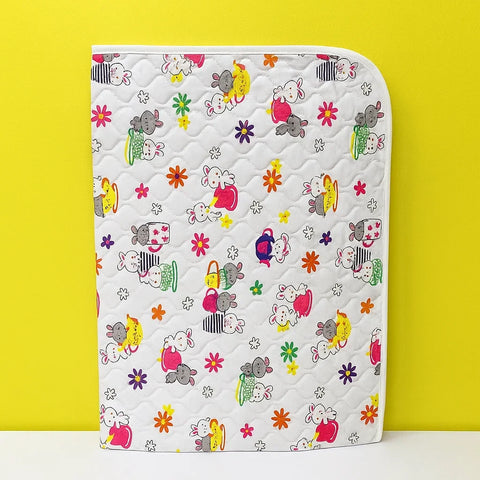 Diaper Changing Sheet - Large - White - Cat & Flowers