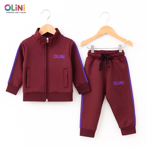 Kids Polyester Fleece Track Suit – Maroon | Warm & High-Quality - OLINI