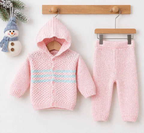 2 Pieces - Hooded Suit Set - Wool